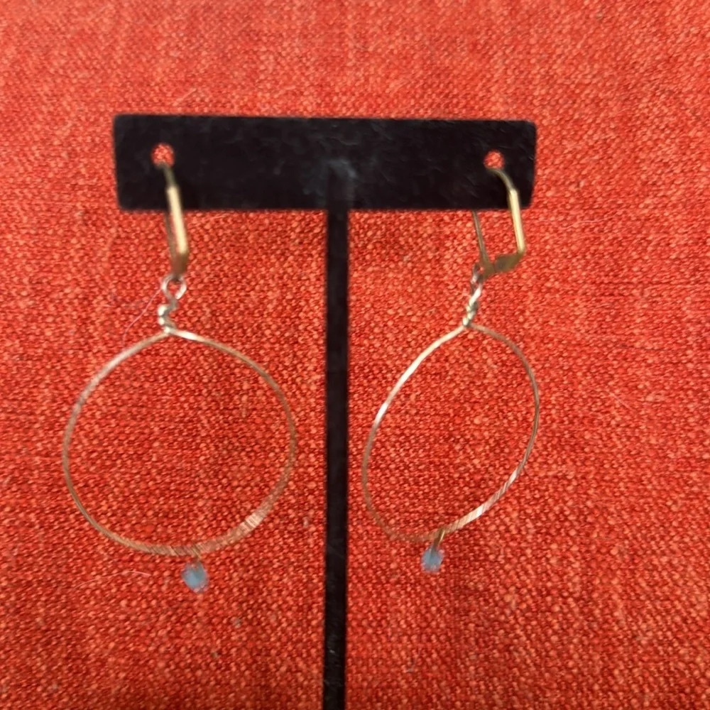 Simple gold and turquoise drop hoop earrings - Picture 5 of 6